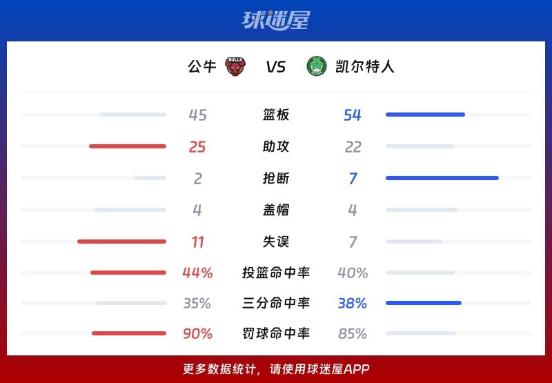 公牛vs凯尔特人球队数据