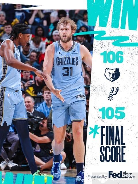 灰熊主场106-105险胜马刺
