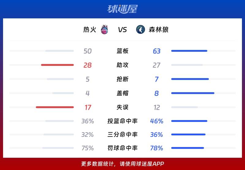 热火vs森林狼球队数据