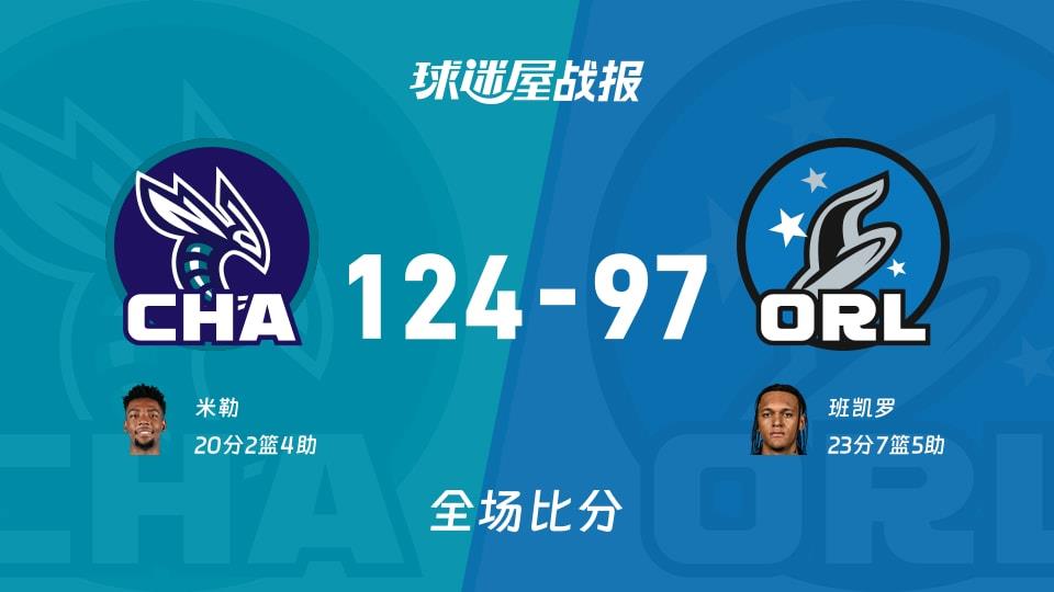 NBA黄蜂vs魔术战报:124-97,米勒20 2 4