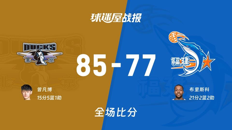 CBA常规赛：北京以85-77战胜福建，曾凡博15 5 1