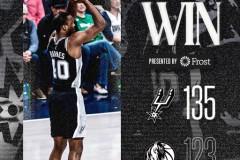 NBA常规赛，马刺客场135-123击败独行侠，文班29分11板6助，弗拉格空砍32分