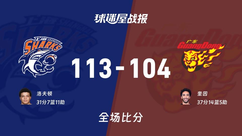 CBA杯1/4决赛：洛夫顿31 7 11，上海以113-104战胜广东