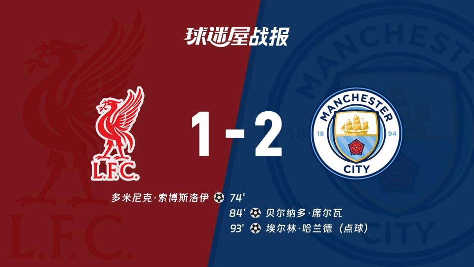 【英超联赛第25轮】利物浦vs曼城比赛结果:利物浦(1-2)曼城比分战报(2026年02月09日)