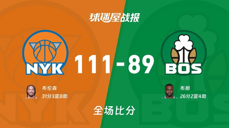 NBA常规赛:布伦森31 3 8,尼克斯以111-89战胜凯尔特人