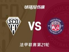2026年02月09日 法甲联赛第21轮，昂热vs图卢兹最新伤病名单