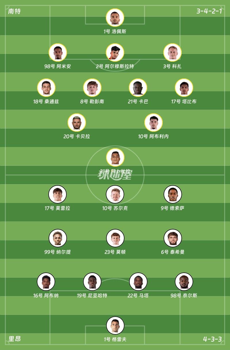 南特vs里昂首发阵容