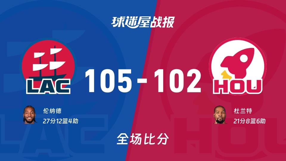 NBA快船vs火箭战报:105-102,伦纳德27 12 4