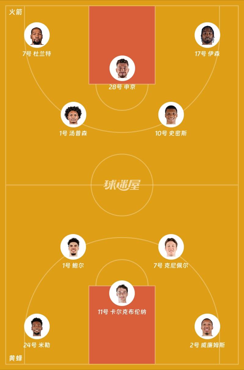 火箭vs黄蜂首发阵容
