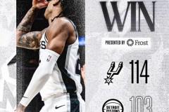 NBA常规赛，马刺客场114-103战胜活塞，瓦塞尔28分，文班亚马贡献21分17板