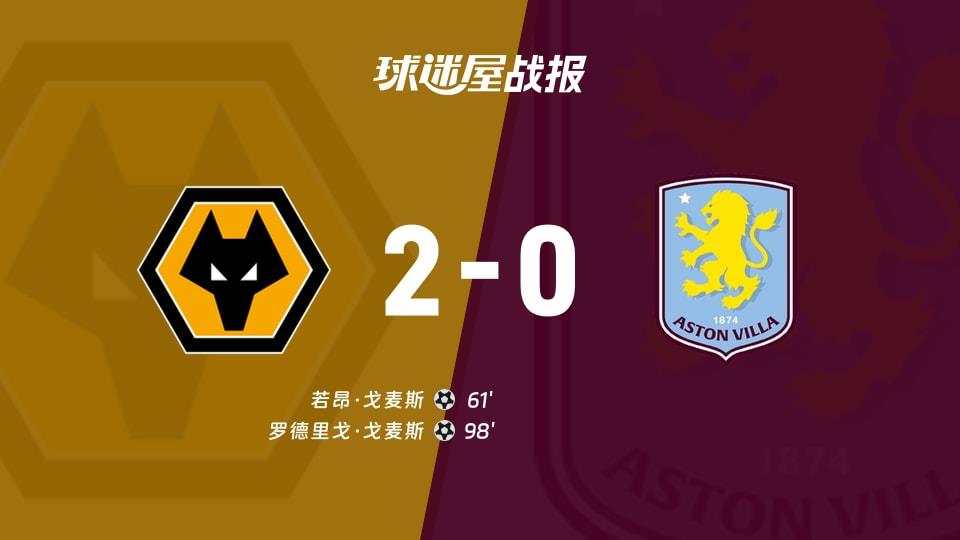 【英超联赛第28轮】狼队vs阿斯顿维拉比赛结果:狼队(2-0)阿斯顿维拉比分战报(2026年02月28日)