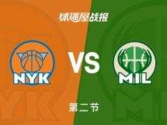 NBA常规赛次节结束，尼克斯77-57领先雄鹿，布伦森数据亮眼25分5篮板3助攻