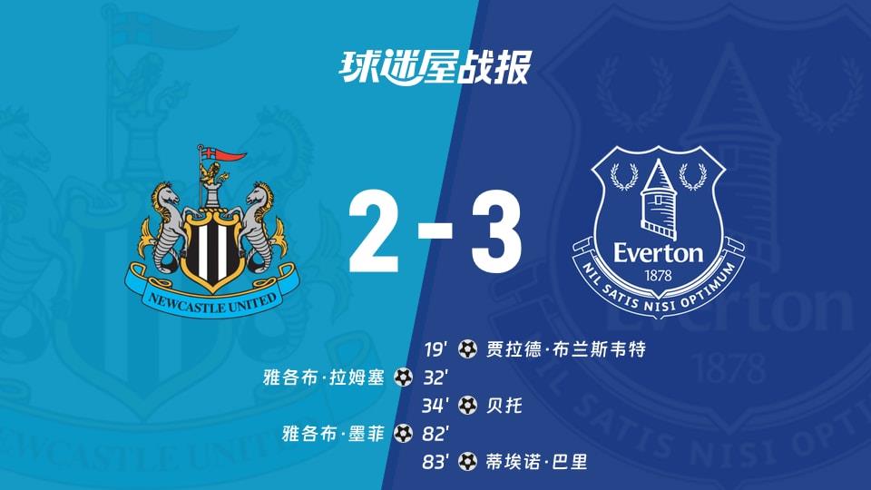 【英超联赛第28轮】纽卡斯尔联vs埃弗顿比赛结果：纽卡斯尔联(2-3)埃弗顿比分战报(2026年02月28日)