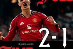 英超，曼联2-1击败水晶宫，B费传射立功，谢什科连续进球