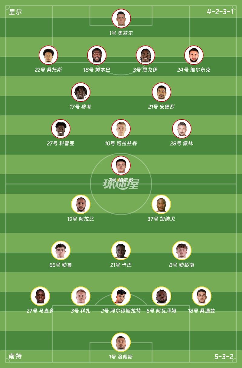 里尔vs南特首发阵容
