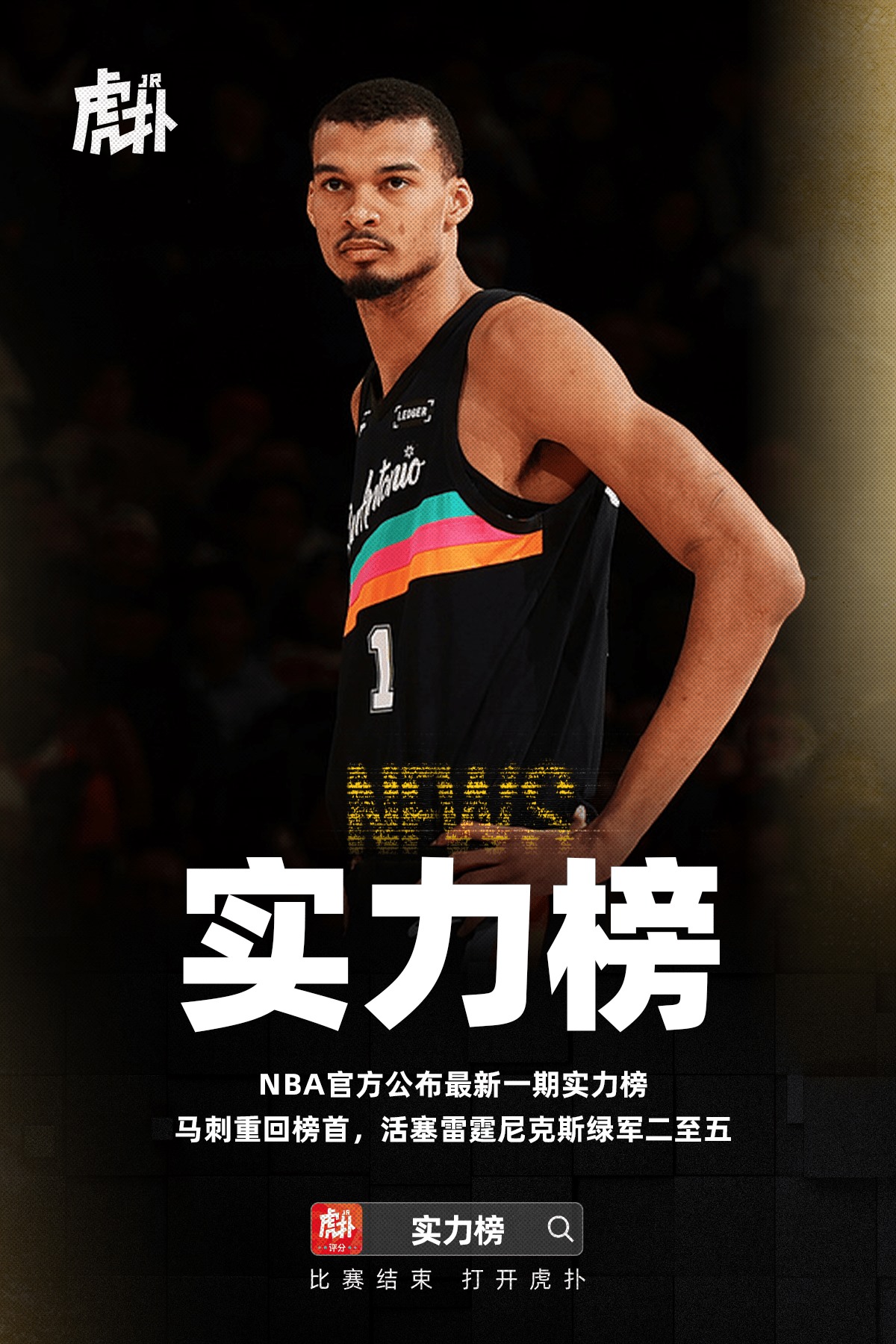 官方实力榜更新，马刺回归榜首，活塞雷霆尼克斯绿军分列二至五