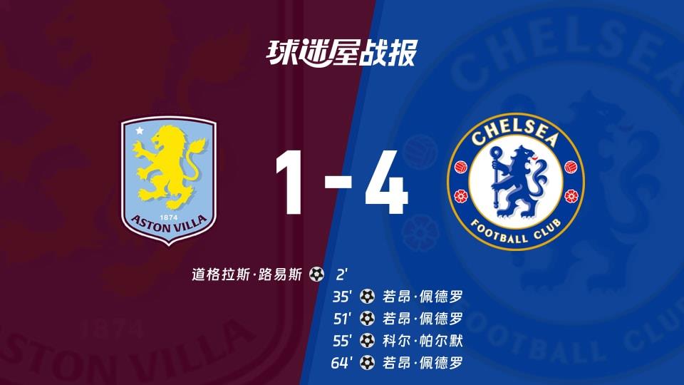 【英超联赛第29轮】阿斯顿维拉vs切尔西比赛结果:阿斯顿维拉(1-4)切尔西比分战报(2026年03月05日)