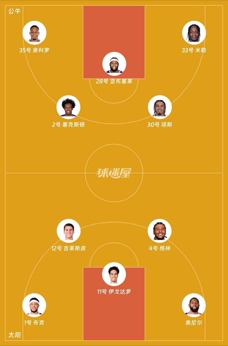 公牛vs太阳首发阵容