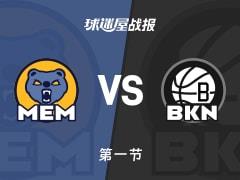 灰熊vs篮网首节对决，灰熊31-33落后，吕佩尔独得8分