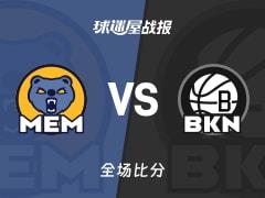 NBA常规赛，夏普19分5篮板2助攻，篮网126-115击败灰熊