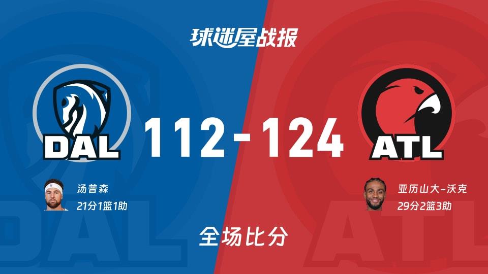 NBA独行侠vs老鹰战报:112-124,亚历山大-沃克29 2 3