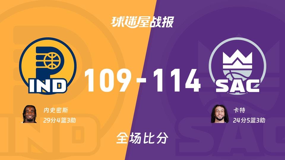 NBA常规赛:卡特24 5 3,国王以114-109战胜步行者