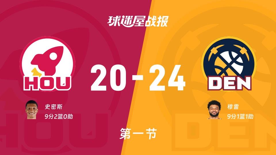 NBA常规赛:首节结束,掘金以24-20领先火箭,穆雷9 1 1