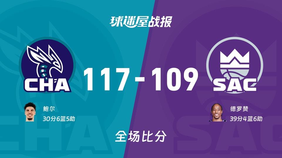 NBA黄蜂vs国王战报:117-109,鲍尔30 6 5