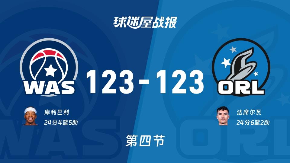 NBA常规赛:奇才123-123魔术拖入加时,库利巴利得到24分,达席尔瓦得到24分