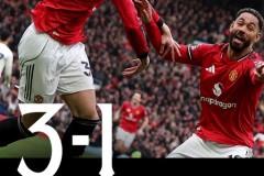 英超曼联3-1阿斯顿维拉，卡塞米罗库尼亚谢什科破门，B费助攻两次