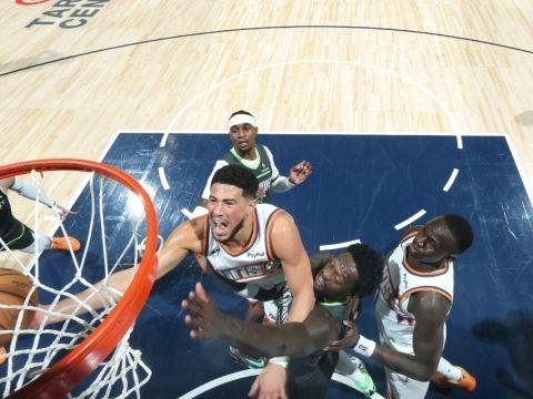 华子伤停，NBA战报：兰德尔32分7篮板森林狼逆转太阳，布克34分6助攻戈贝尔9分19篮板