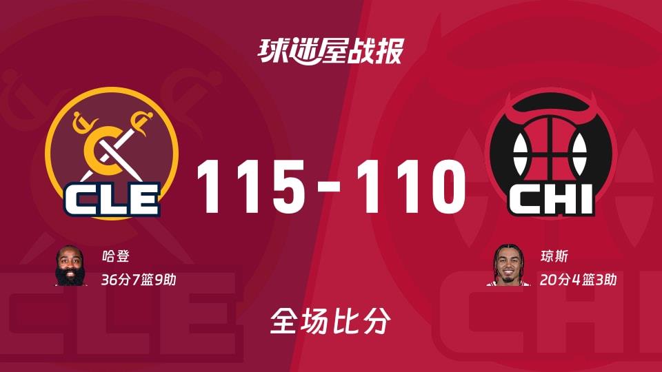 NBA常规赛:骑士以115-110战胜公牛,哈登36 7 9