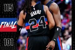 NBA常规赛勇士客场101-115负于活塞，杜伦23分6篮板，波尔津吉斯伤退