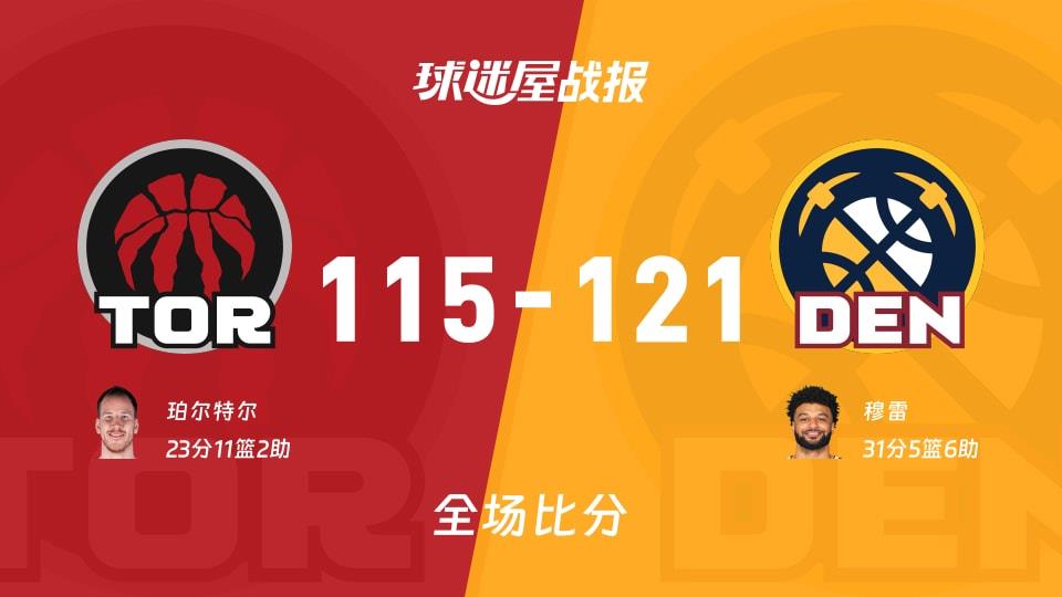 NBA常规赛:掘金以121-115战胜猛龙,穆雷31 5 6