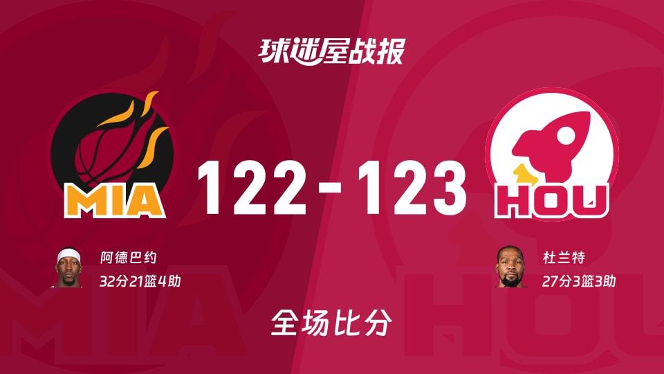 NBA热火vs火箭战报:122-123,杜兰特27 3 3