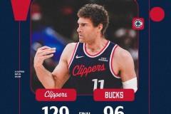 NBA常规赛，快船主场129-96大胜雄鹿，伦纳德砍下28分，字母哥缺阵