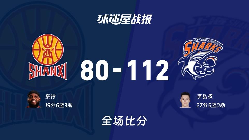 CBA山西vs上海战报:80-112,李弘权27 5