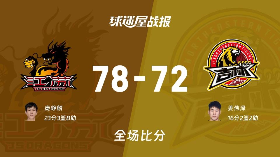 CBA江苏vs吉林战报:78-72,庞峥麟23 3 8