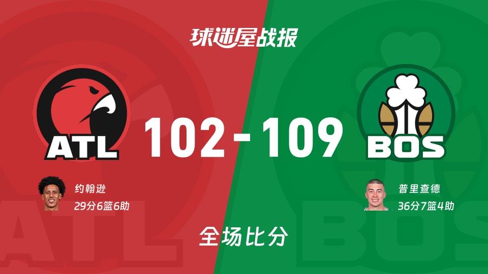 NBA常规赛:普里查德36 7 4,凯尔特人以109-102战胜老鹰