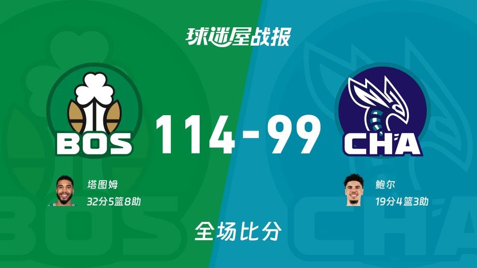 NBA常规赛:塔图姆32 5 8,凯尔特人以114-99战胜黄蜂