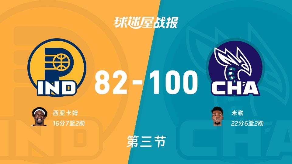 NBA常规赛:三节战罢,黄蜂以100-82领先步行者,米勒22 6 2