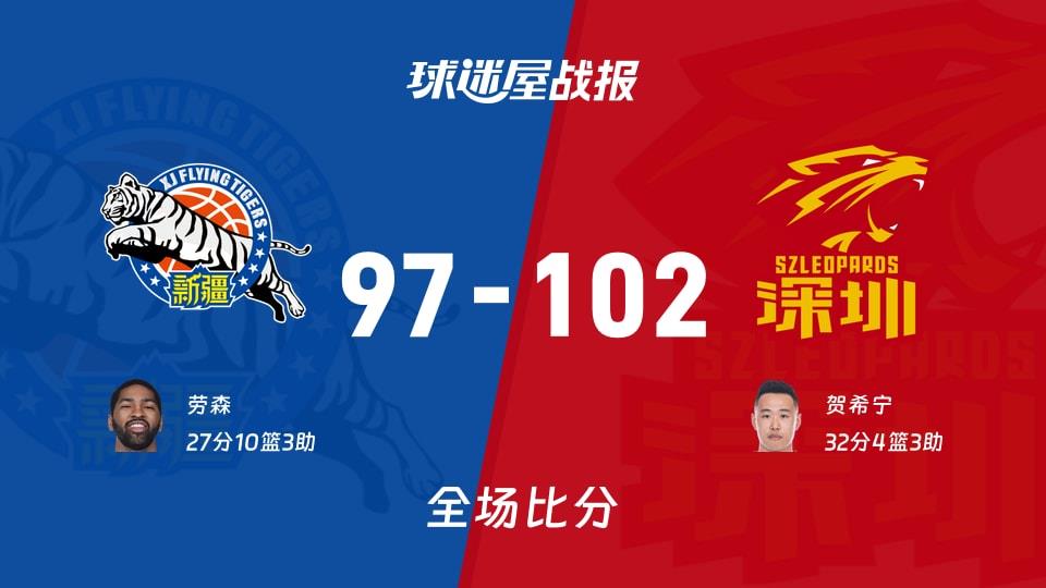 CBA常规赛:贺希宁32 4 3,深圳以102-97战胜新疆
